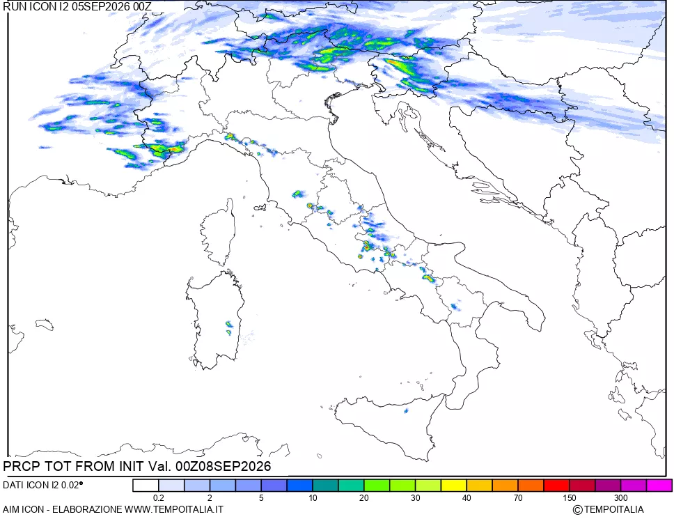 mappa Precipitazioni totali dal primo giorno