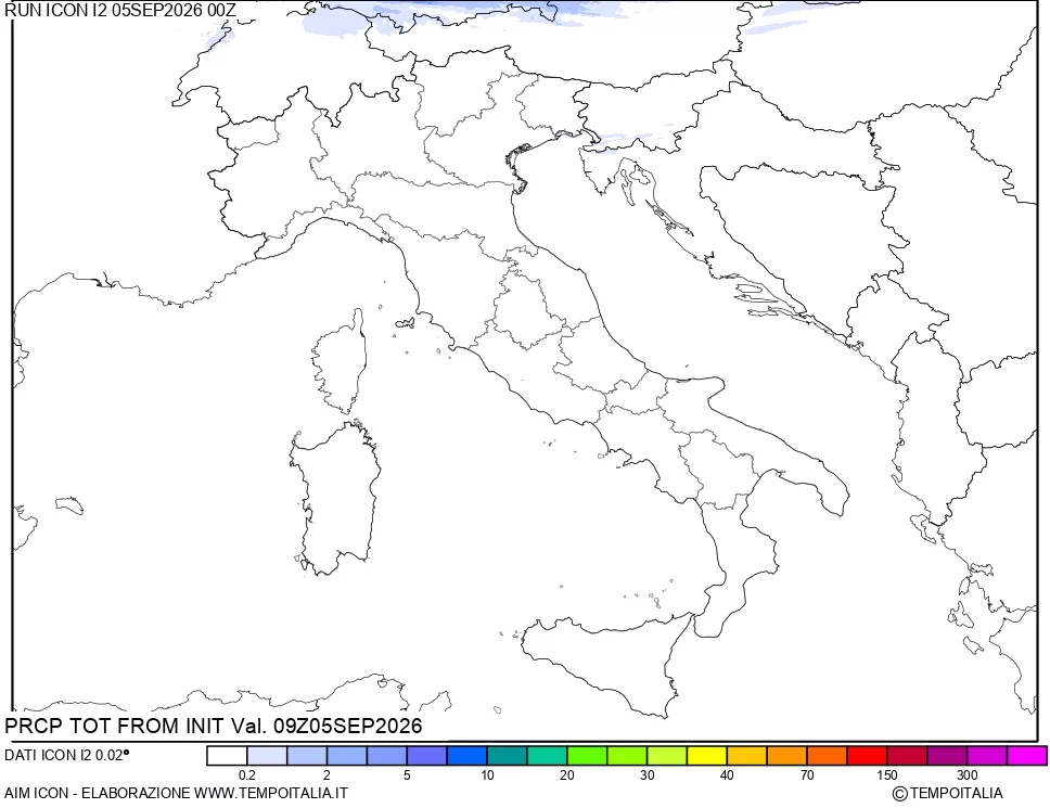 mappa Precipitazioni totali dal primo giorno