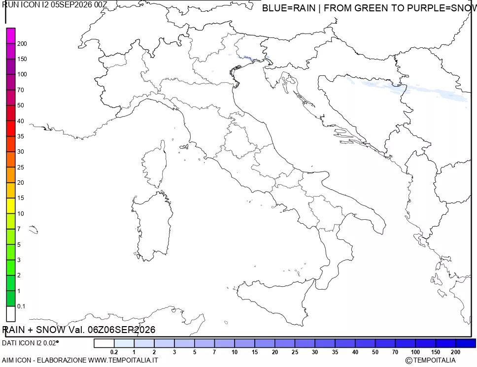 mappa Precipitazioni totali e nevose 24 ore precedenti