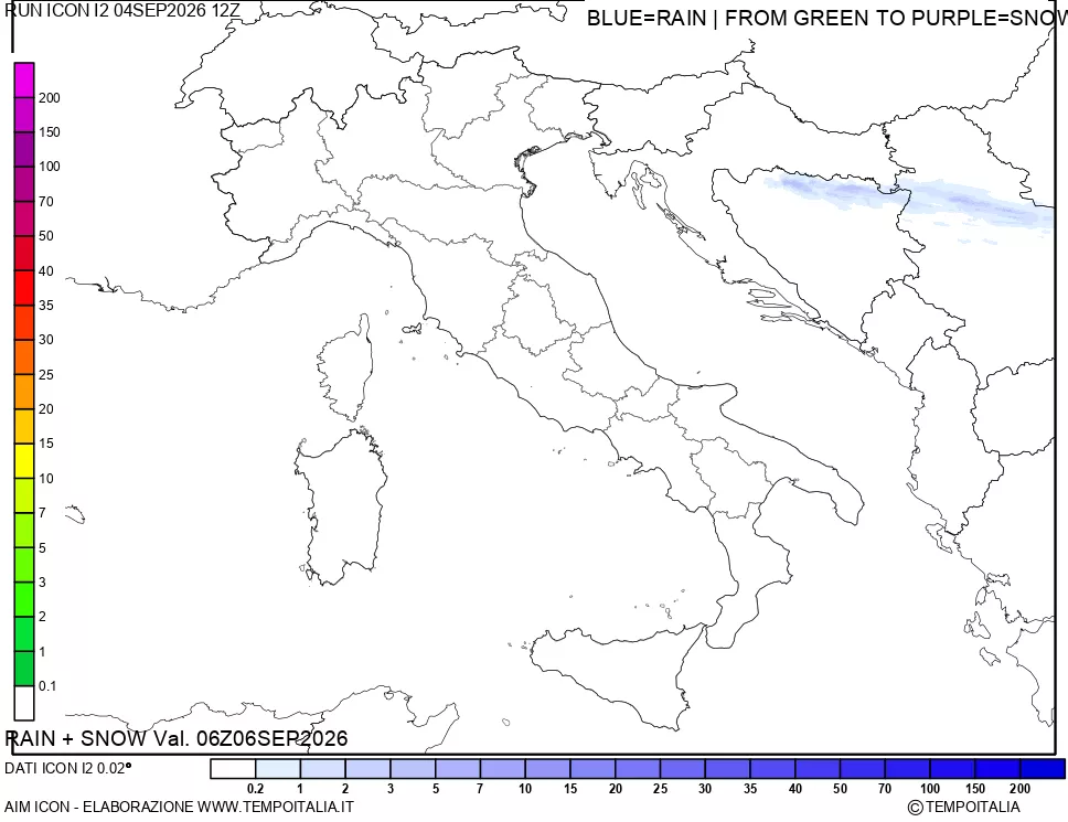 mappa Precipitazioni totali e nevose 24 ore precedenti
