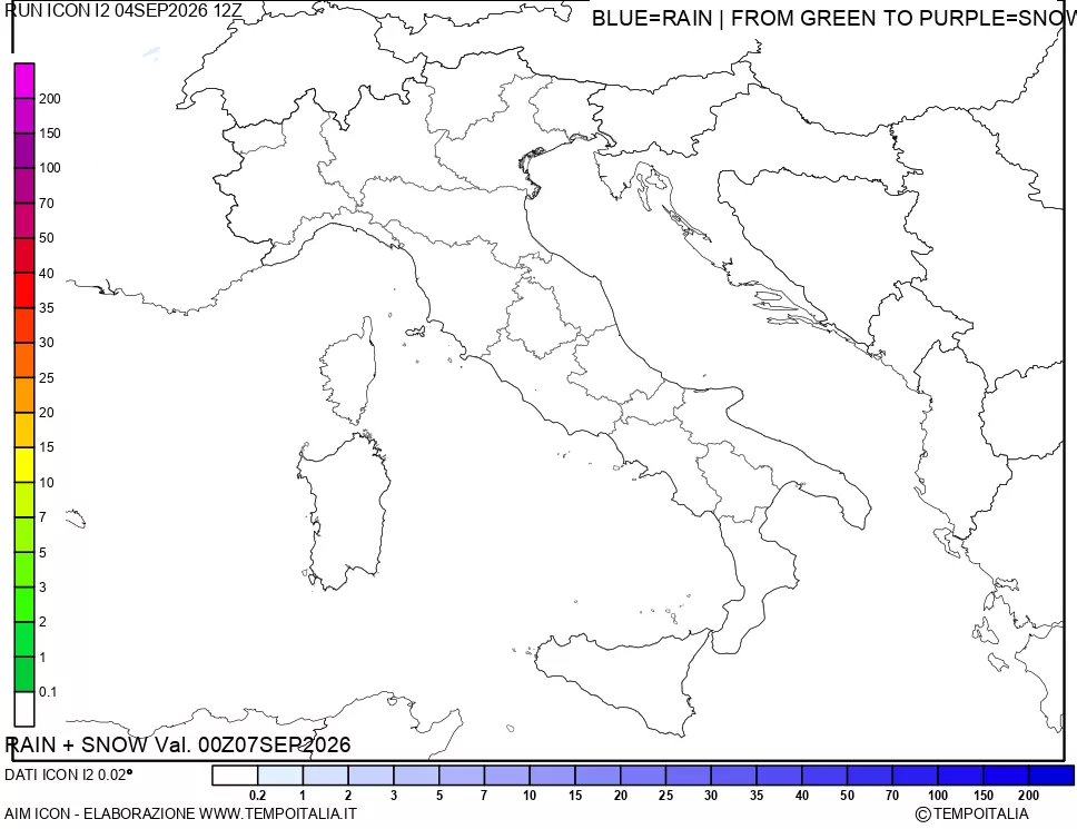 mappa Precipitazioni totali e nevose 24 ore precedenti
