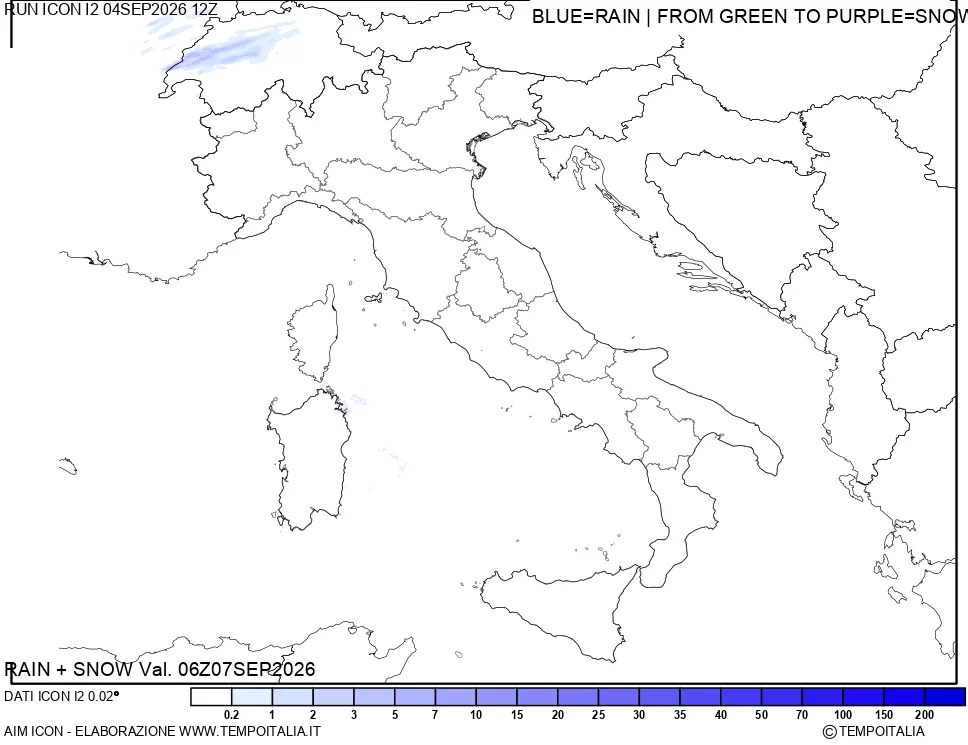 mappa Precipitazioni totali e nevose 24 ore precedenti