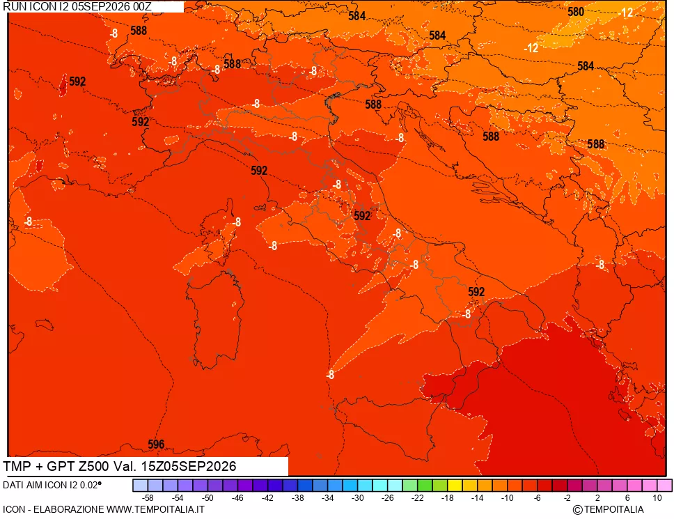 mappa 500 hPa Temp + GPT