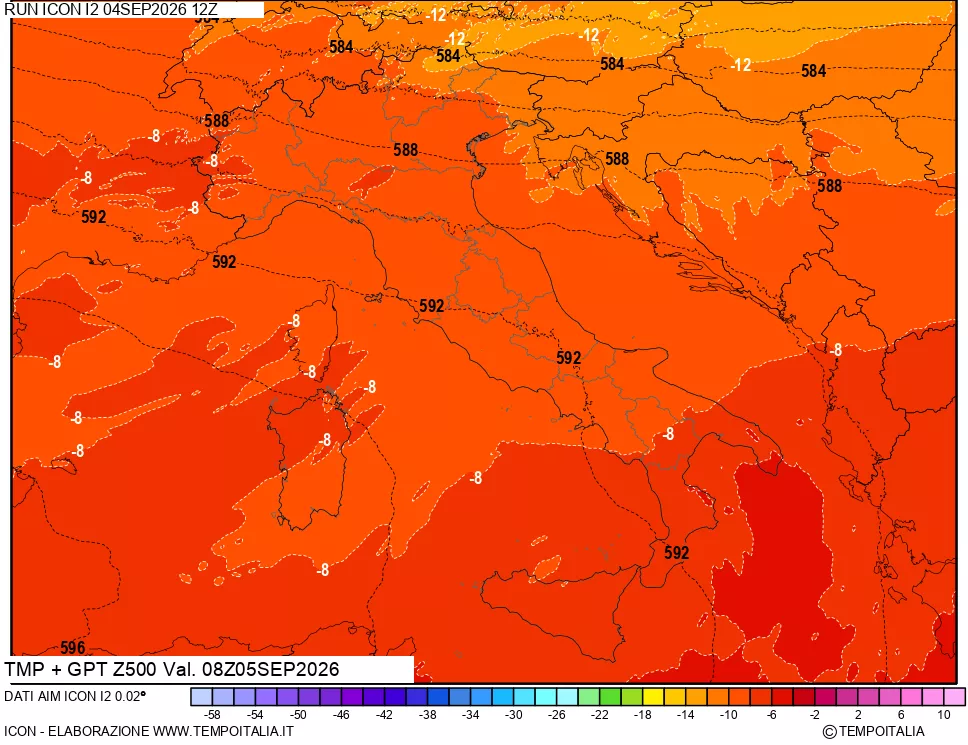 mappa 500 hPa Temp + GPT