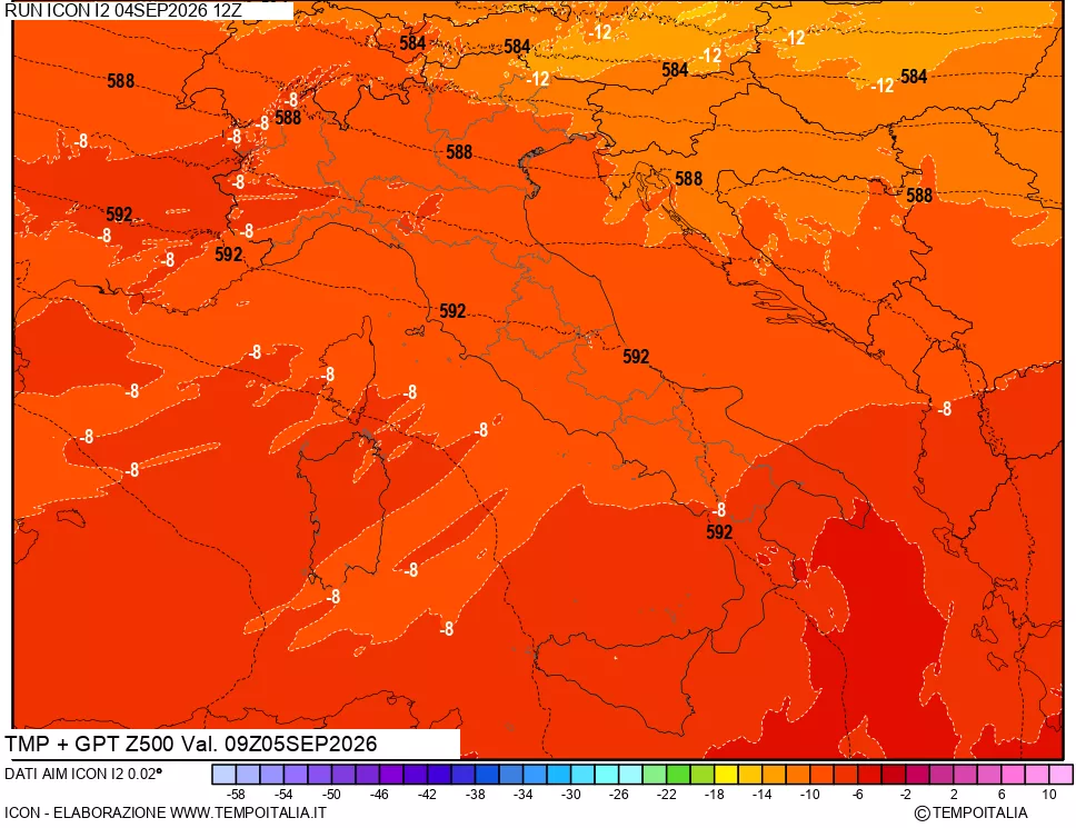 mappa 500 hPa Temp + GPT