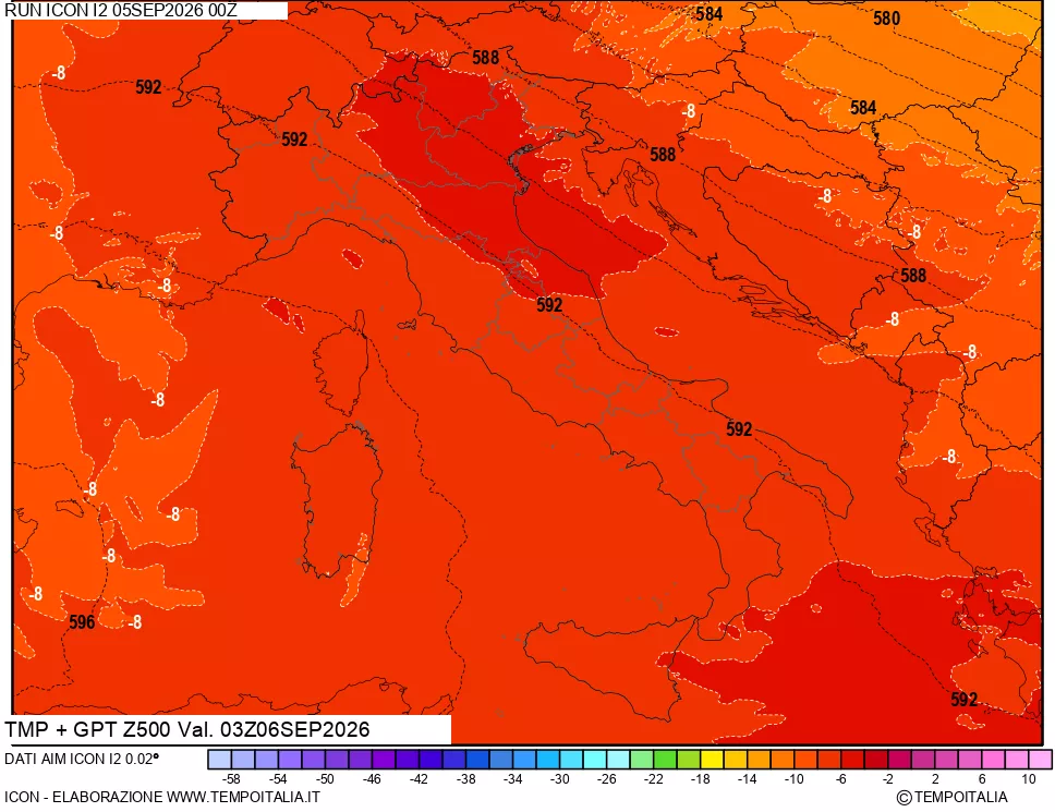 mappa 500 hPa Temp + GPT