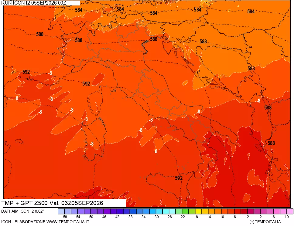 mappa 500 hPa Temp + GPT