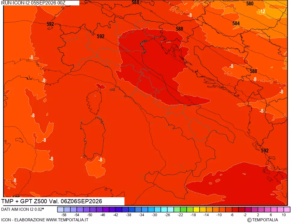 mappa 500 hPa Temp + GPT