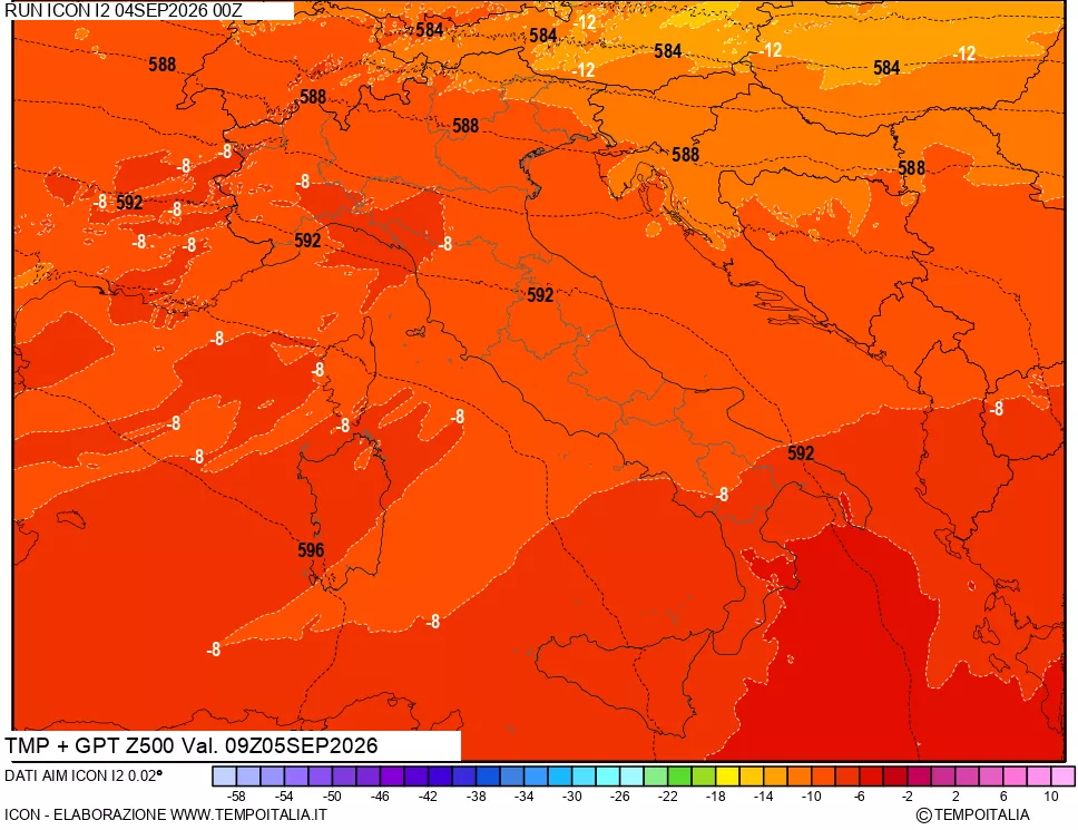 mappa 500 hPa Temp + GPT