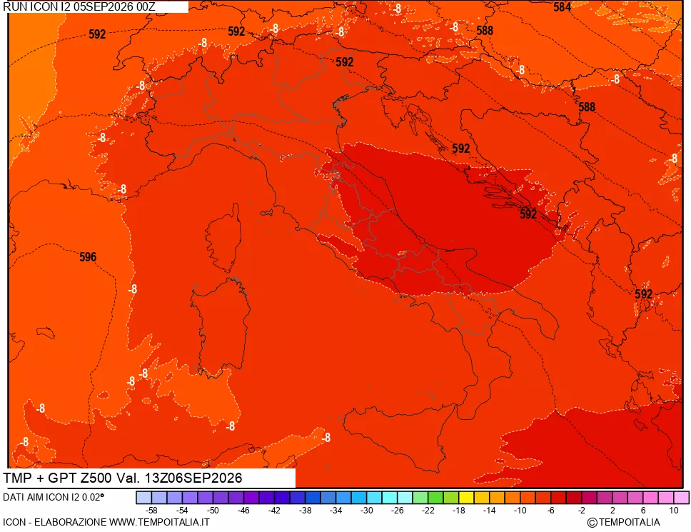 mappa 500 hPa Temp + GPT