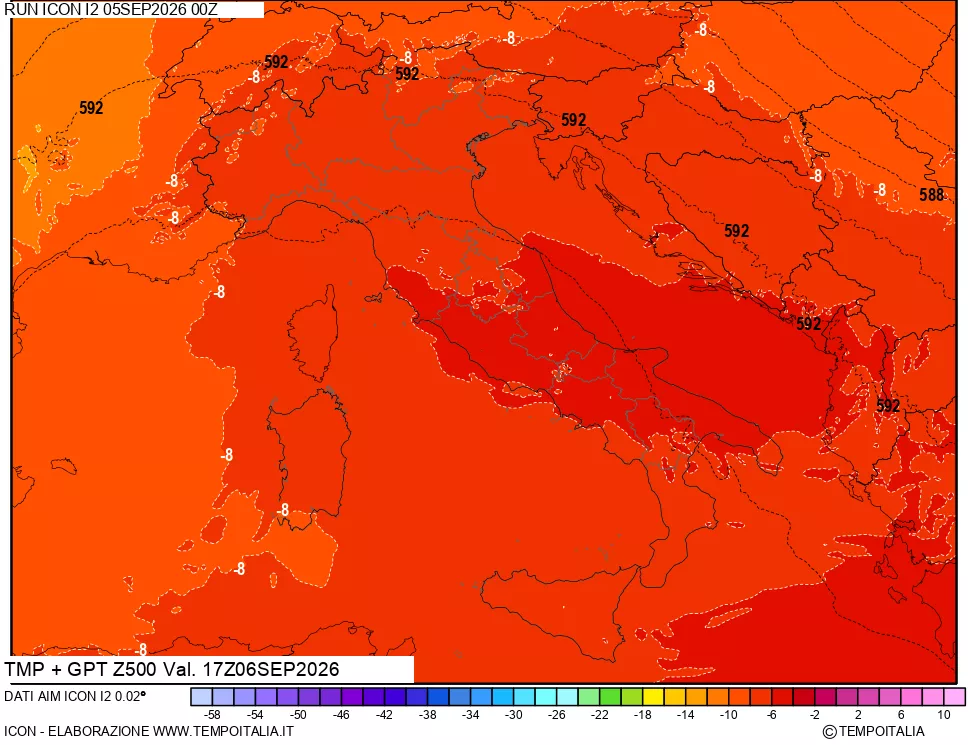 mappa 500 hPa Temp + GPT