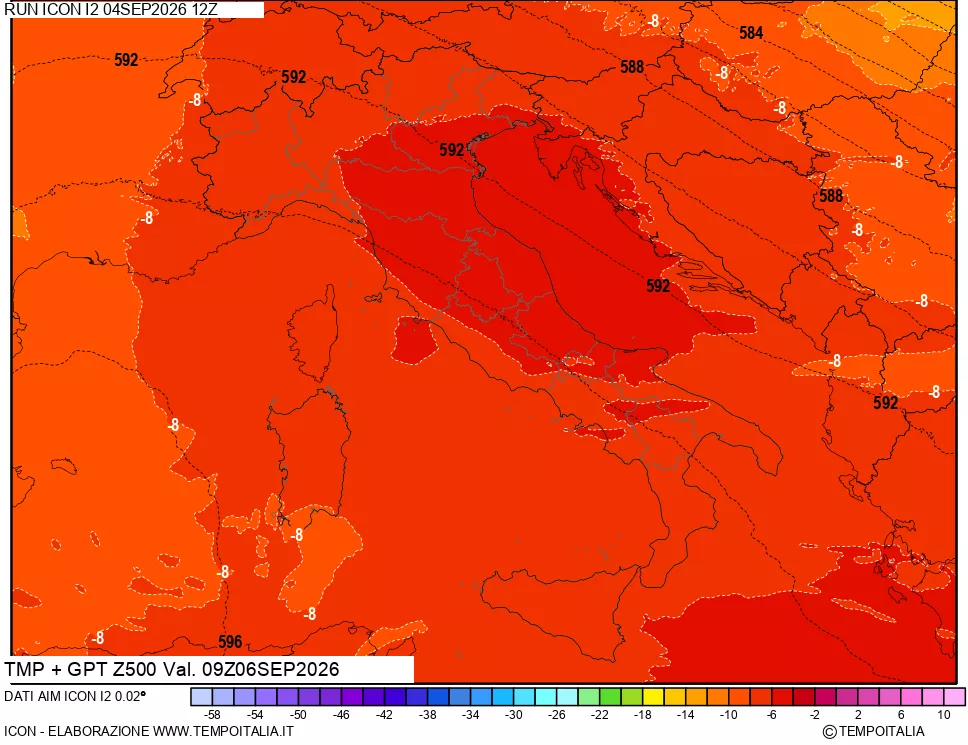 mappa 500 hPa Temp + GPT