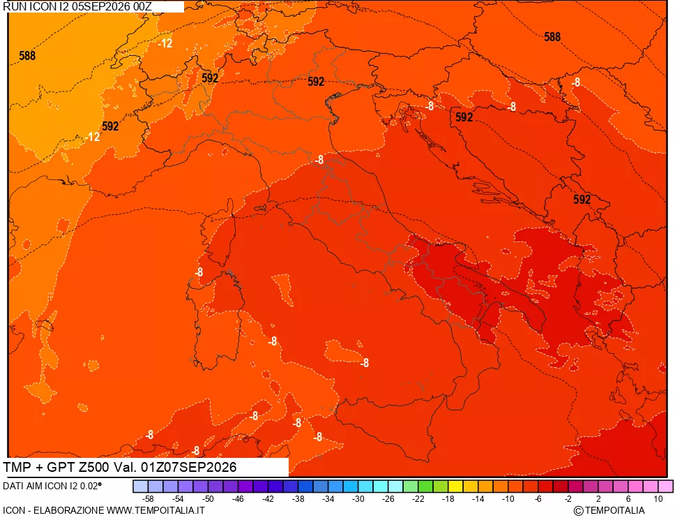mappa 500 hPa Temp + GPT
