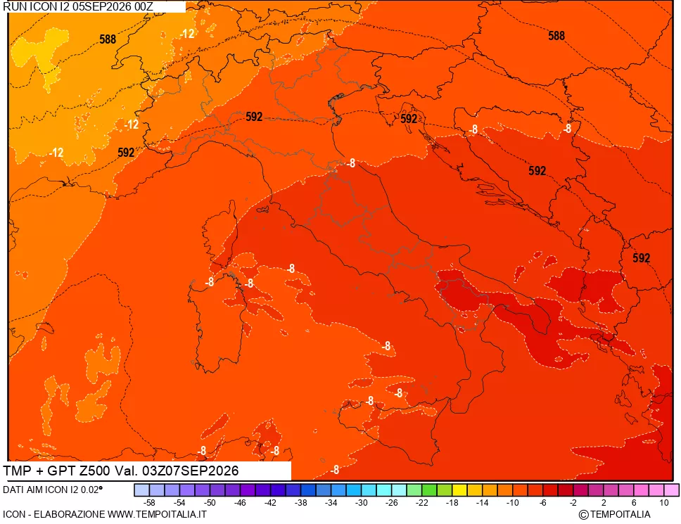 mappa 500 hPa Temp + GPT