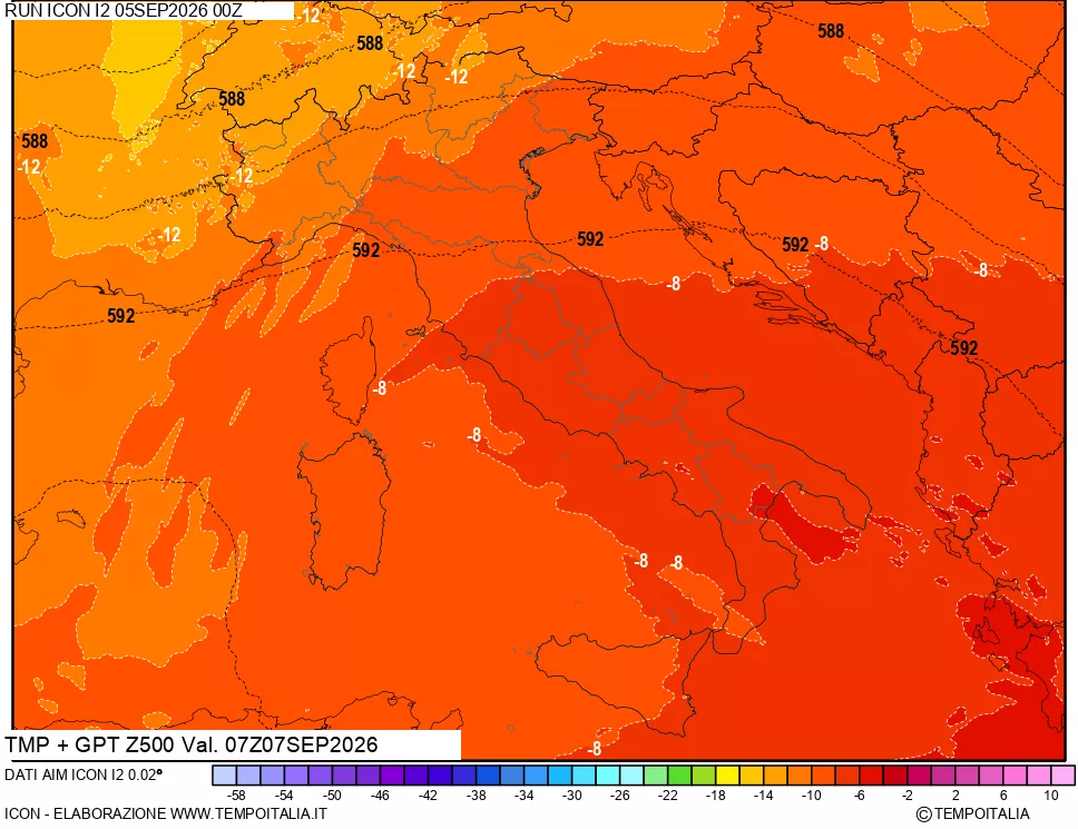 mappa 500 hPa Temp + GPT