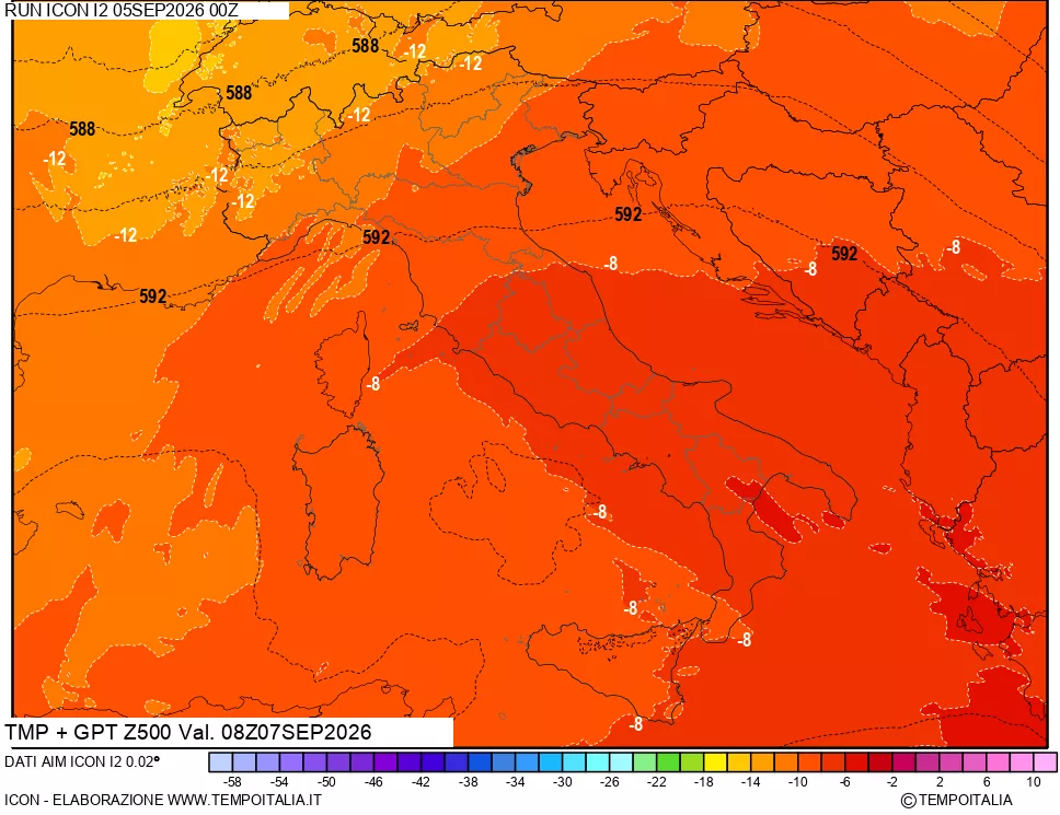 mappa 500 hPa Temp + GPT