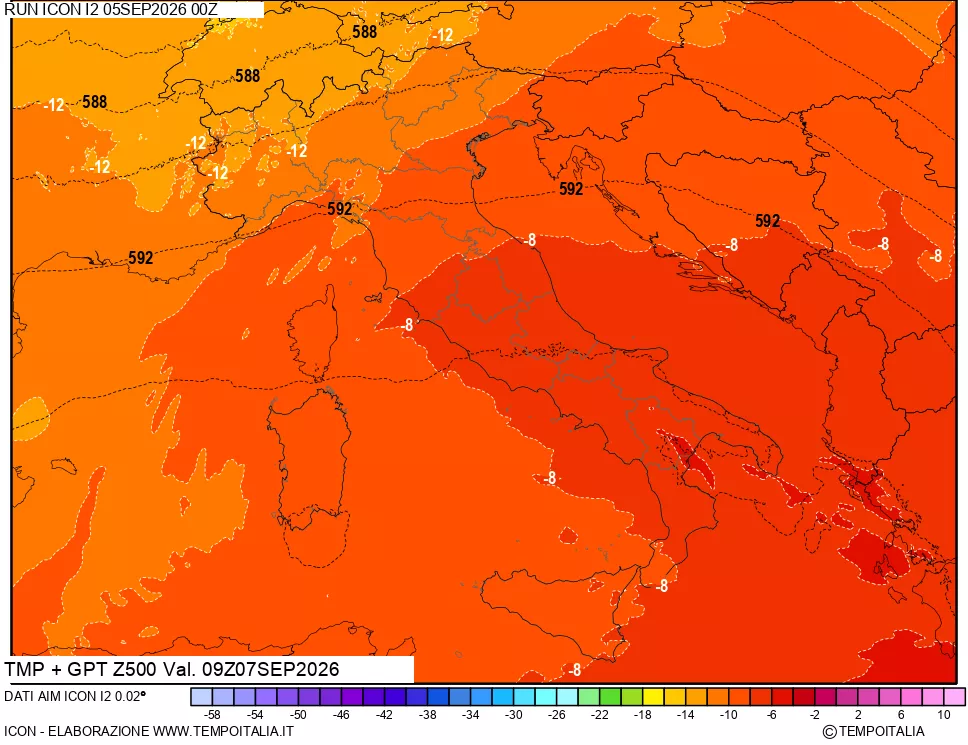 mappa 500 hPa Temp + GPT