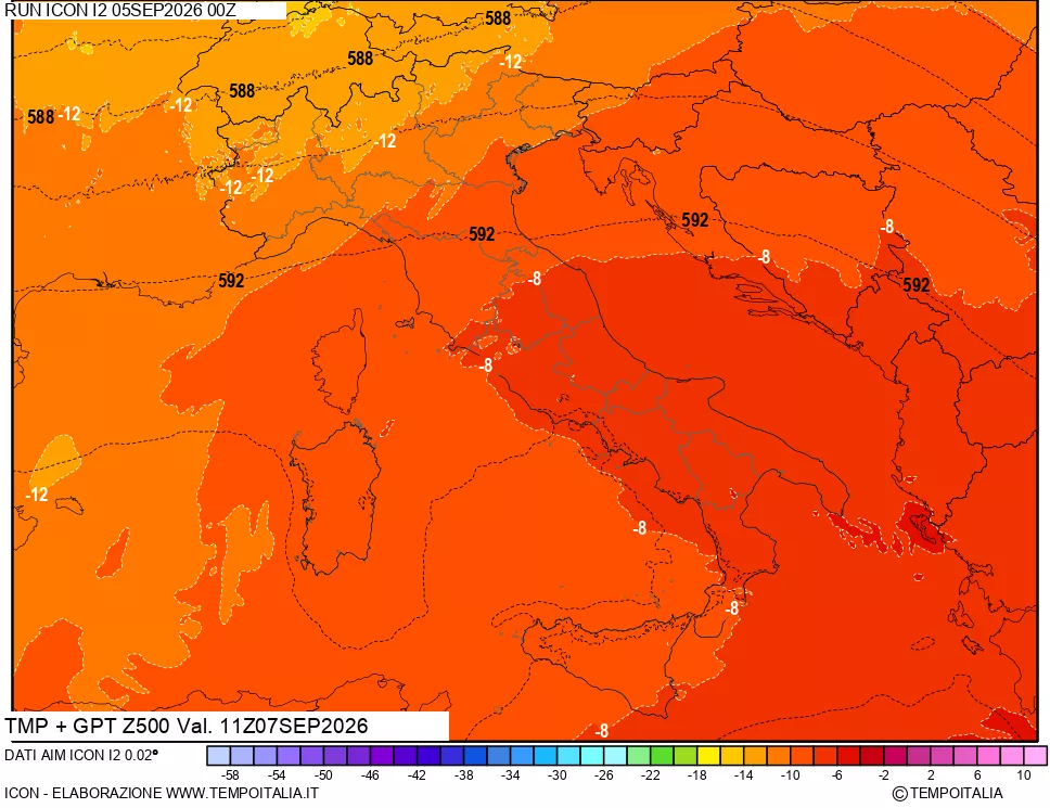 mappa 500 hPa Temp + GPT