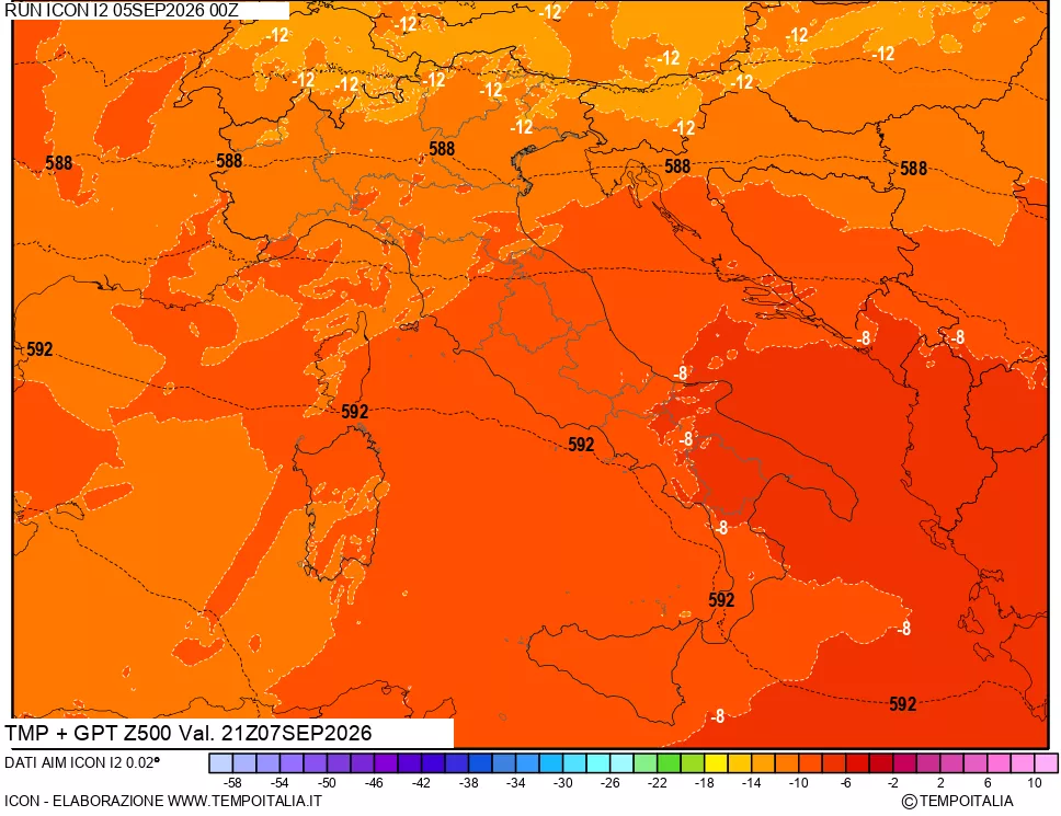 mappa 500 hPa Temp + GPT