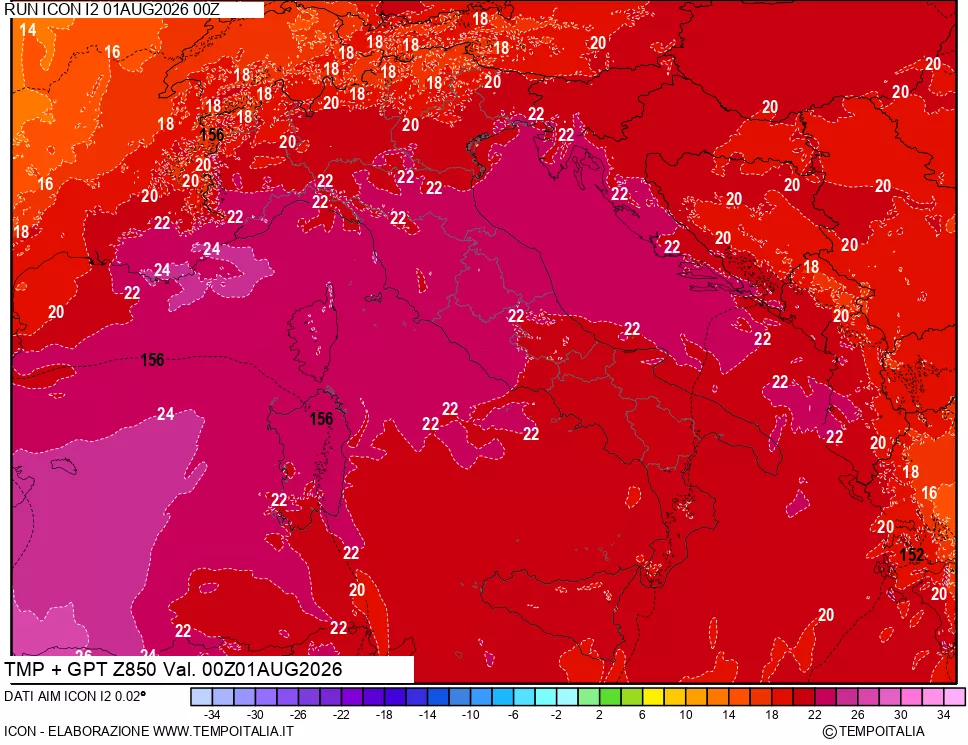 mappa 850 hPa Temp + GPT