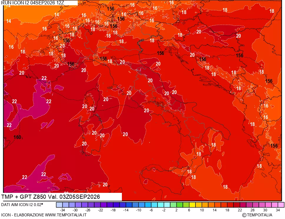 mappa 850 hPa Temp + GPT