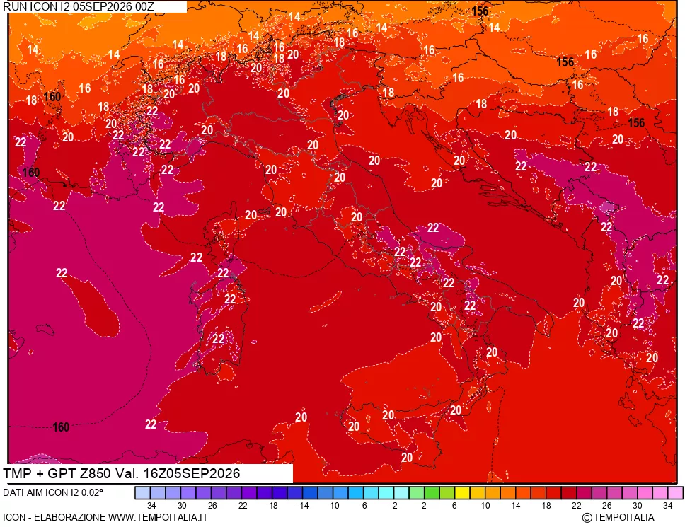 mappa 850 hPa Temp + GPT