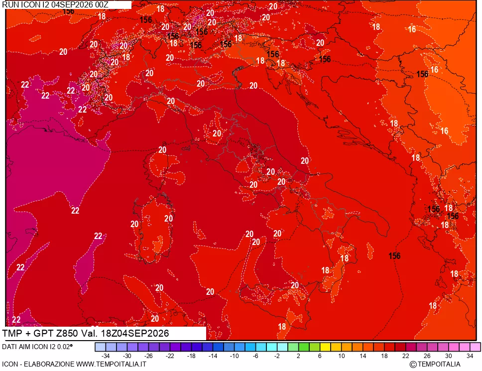 mappa 850 hPa Temp + GPT