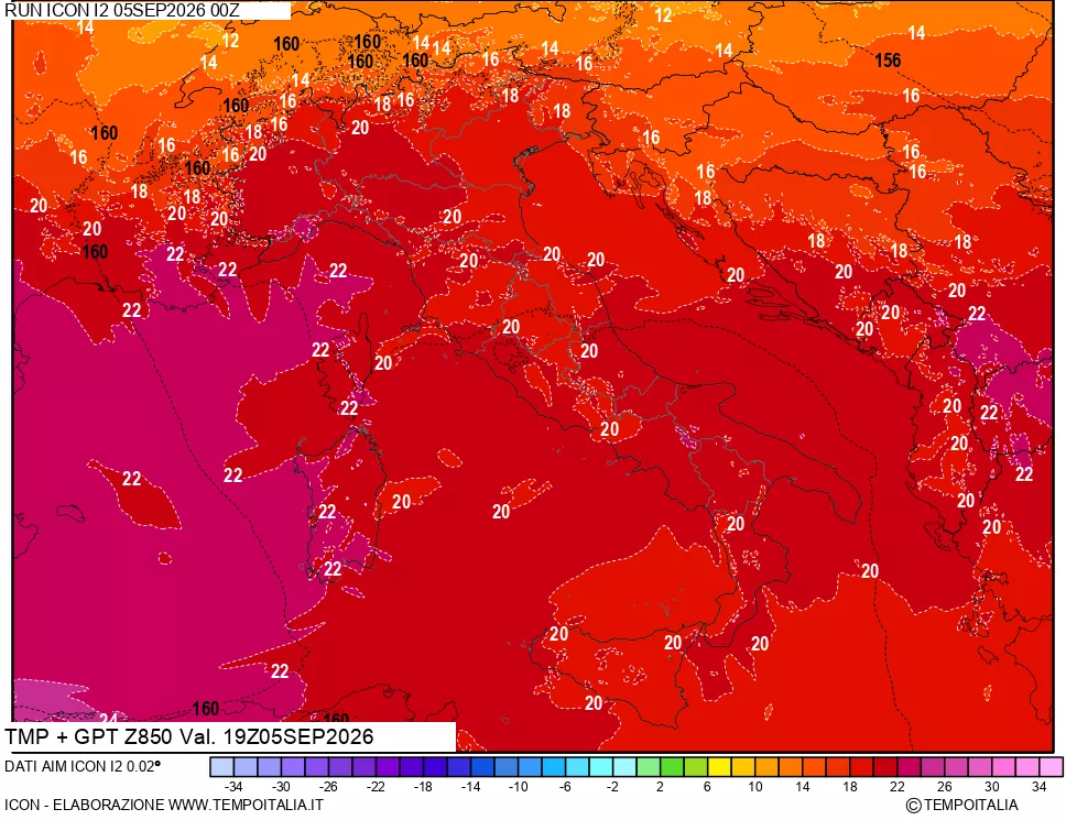 mappa 850 hPa Temp + GPT