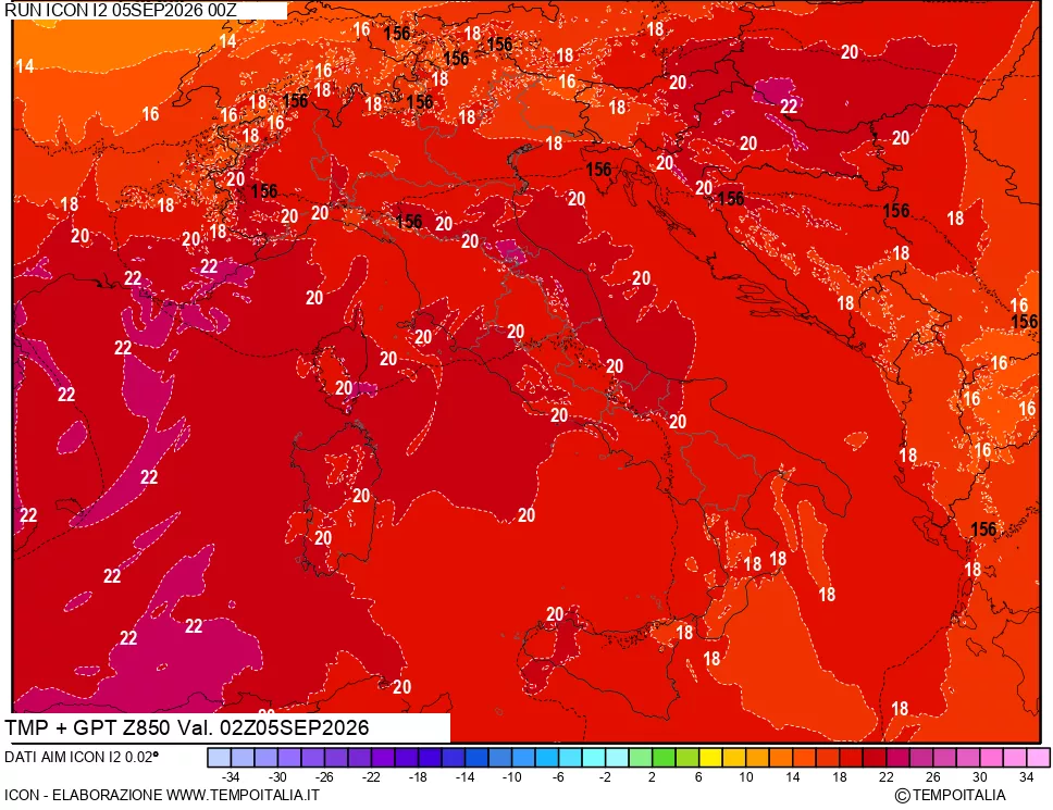 mappa 850 hPa Temp + GPT