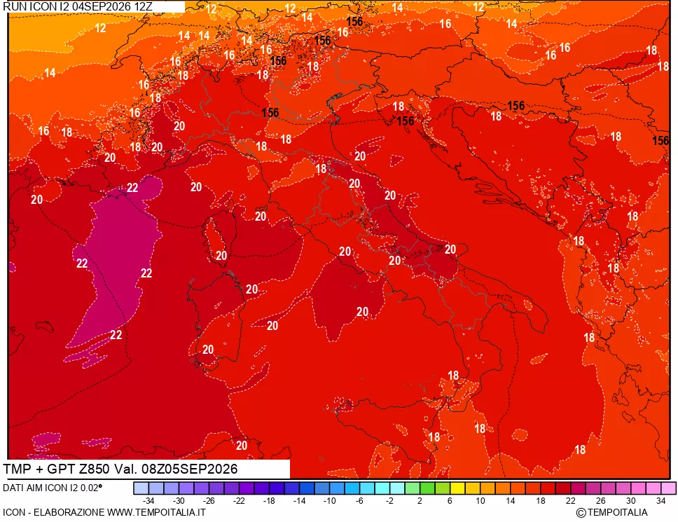 mappa 850 hPa Temp + GPT