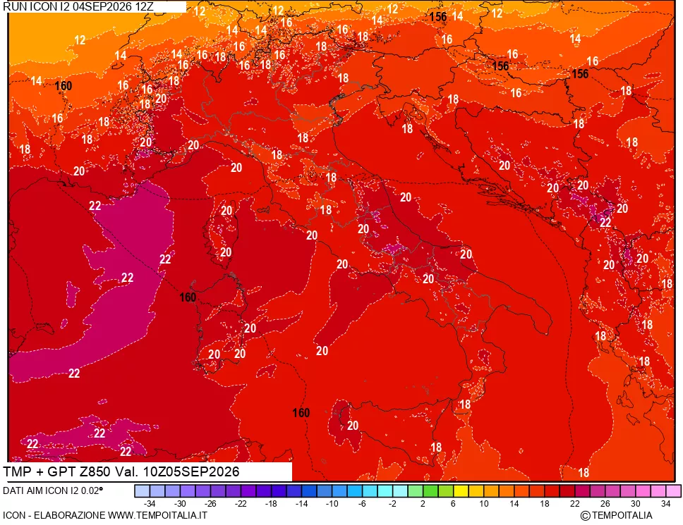 mappa 850 hPa Temp + GPT