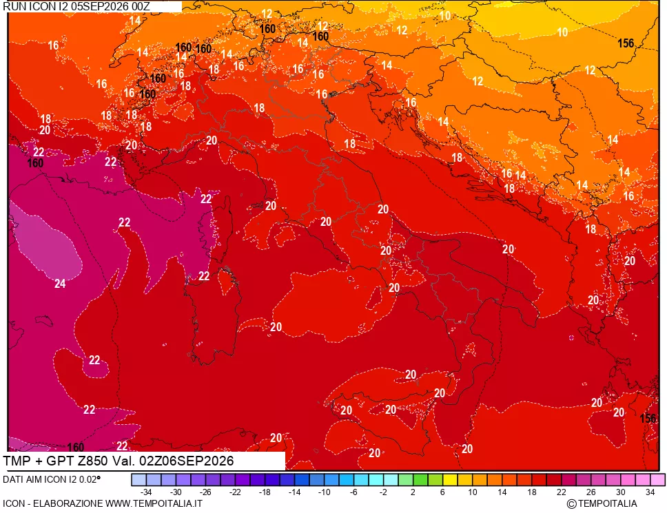 mappa 850 hPa Temp + GPT