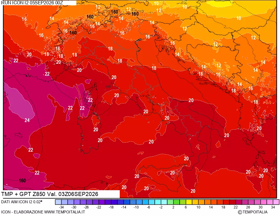 mappa 850 hPa Temp + GPT