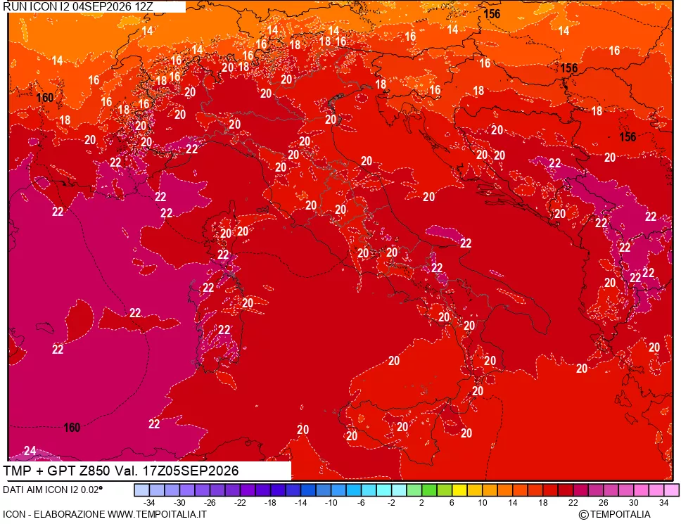 mappa 850 hPa Temp + GPT