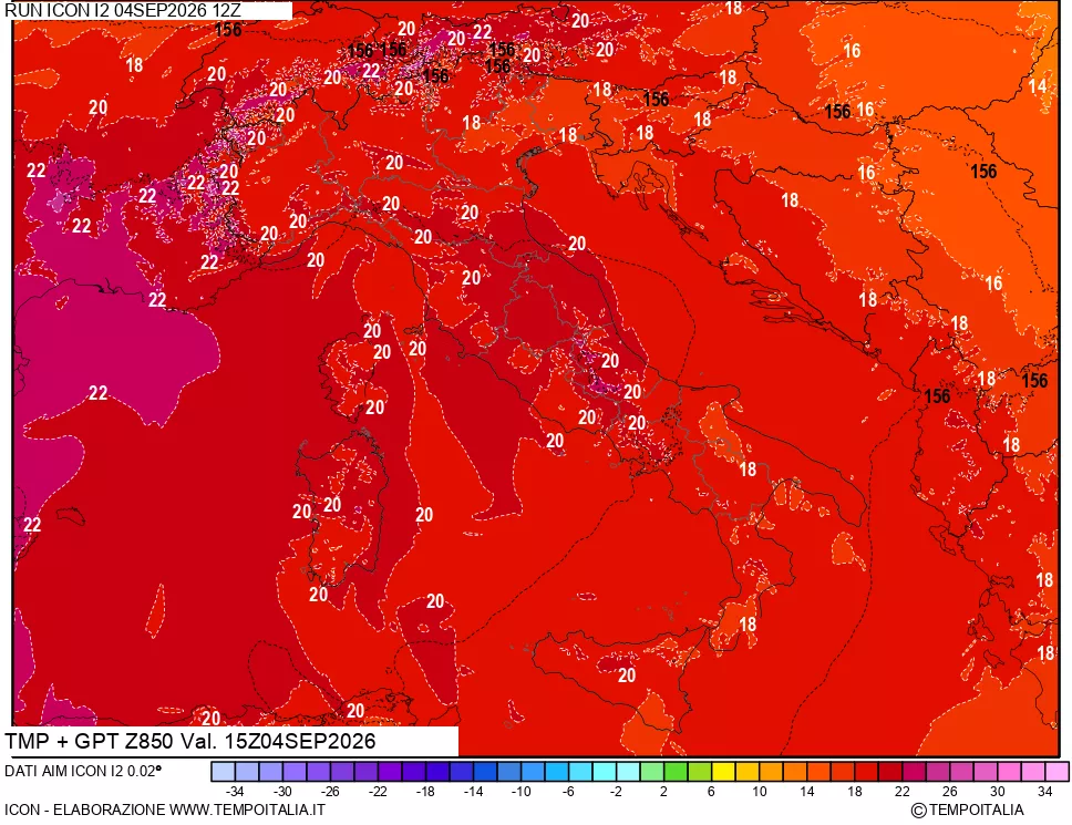mappa 850 hPa Temp + GPT