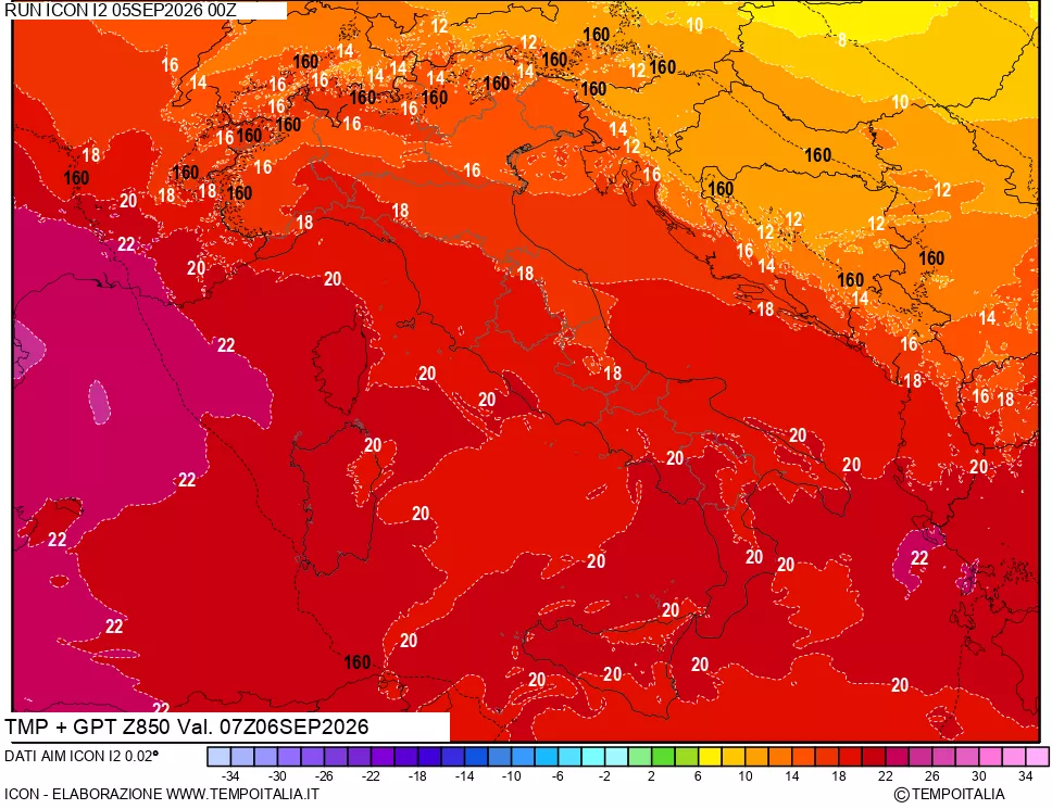 mappa 850 hPa Temp + GPT