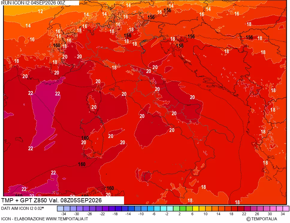 mappa 850 hPa Temp + GPT