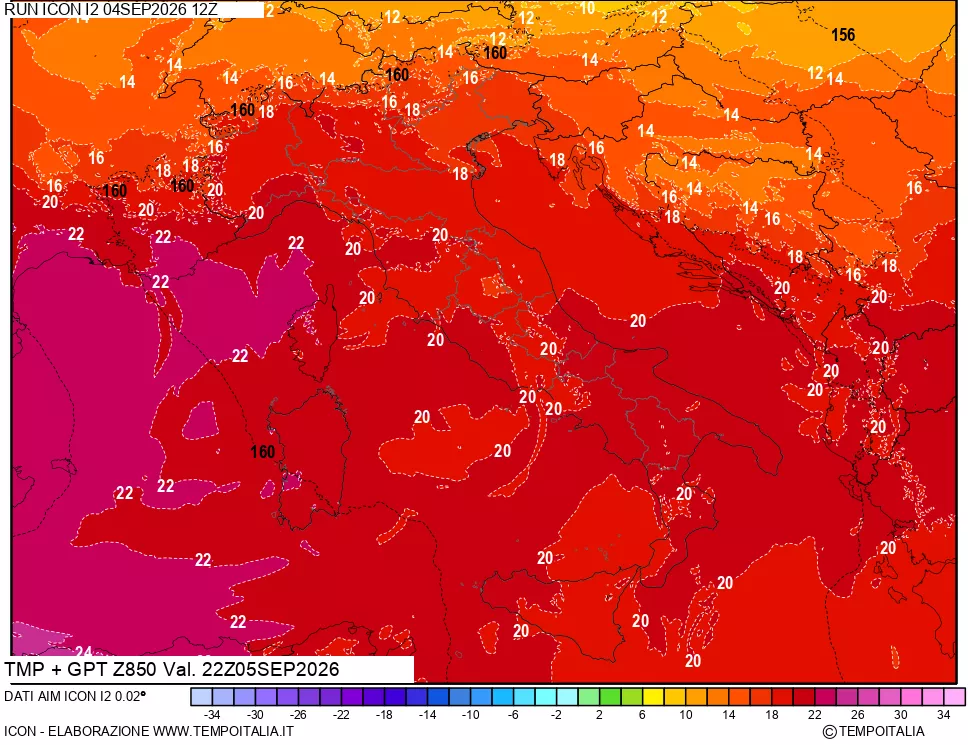 mappa 850 hPa Temp + GPT