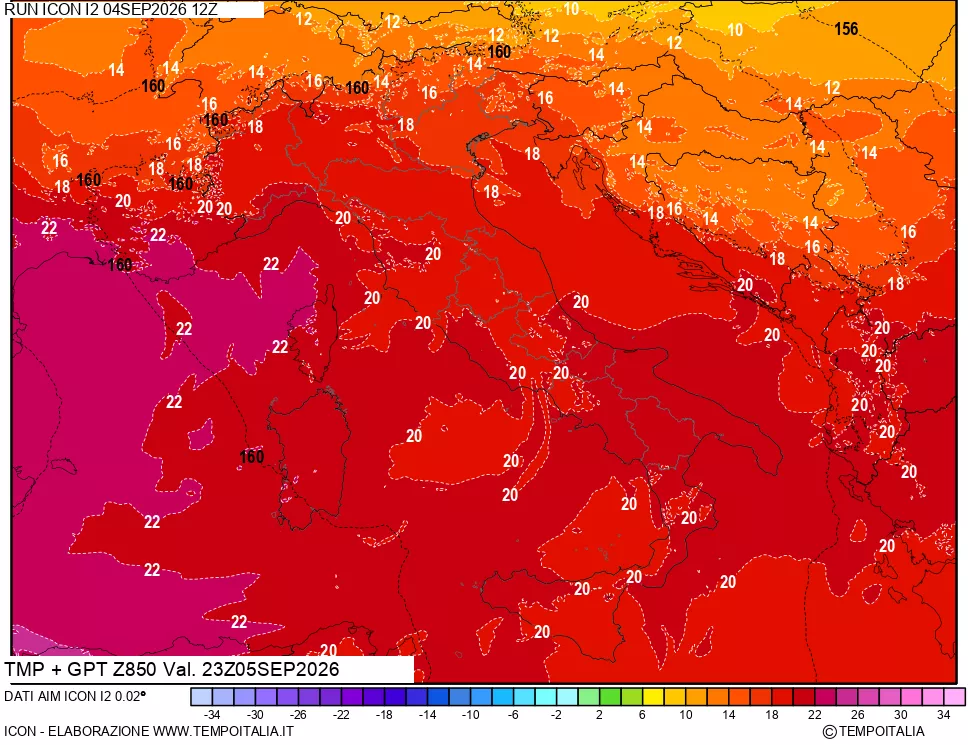 mappa 850 hPa Temp + GPT