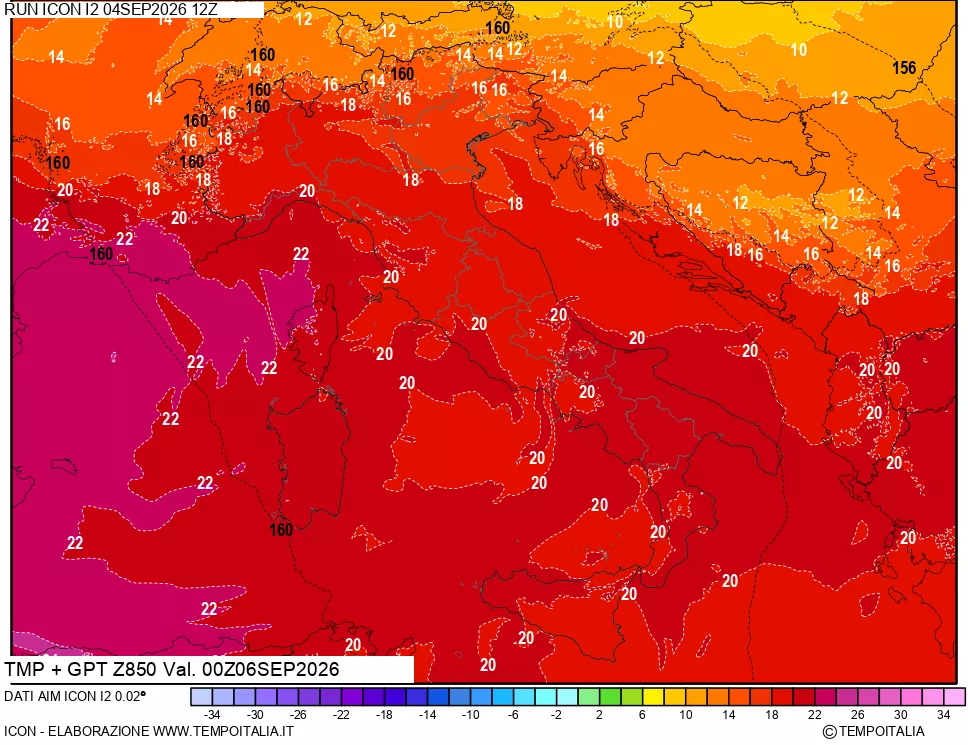mappa 850 hPa Temp + GPT