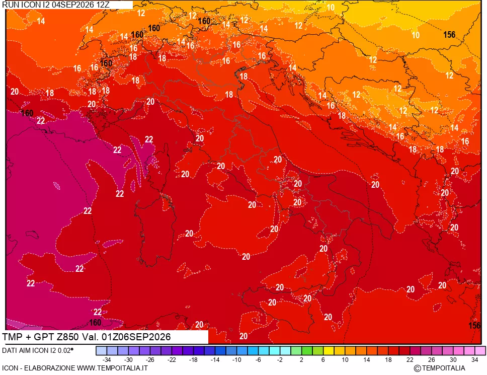 mappa 850 hPa Temp + GPT