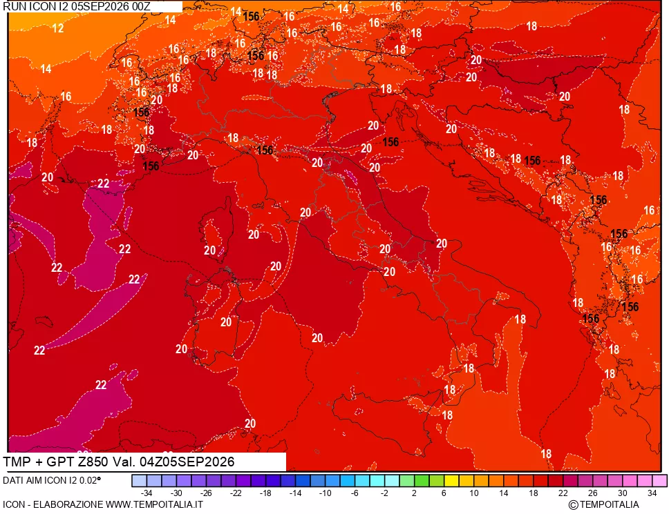 mappa 850 hPa Temp + GPT