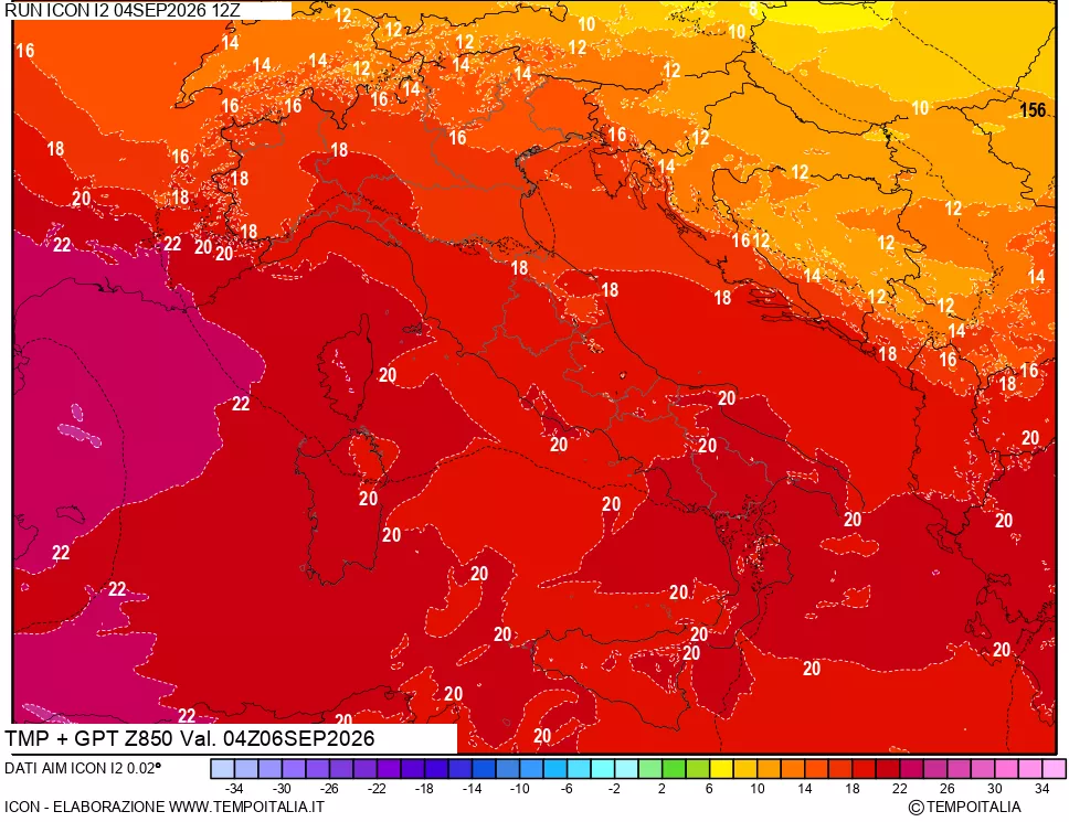 mappa 850 hPa Temp + GPT