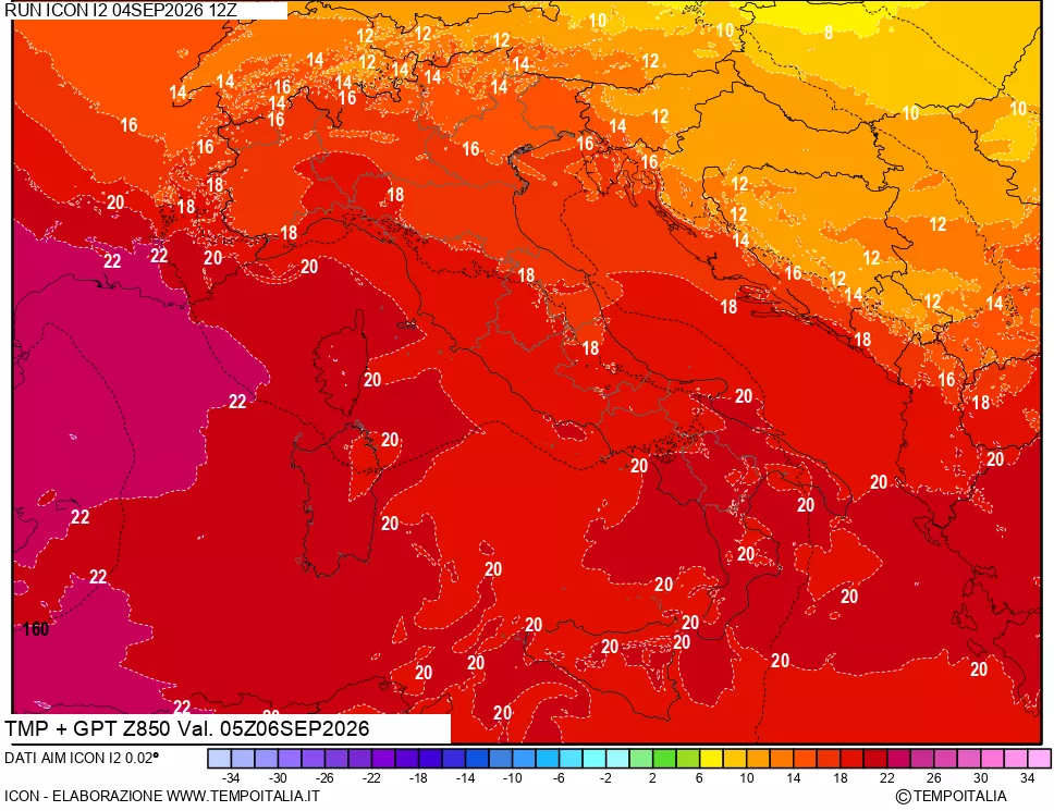 mappa 850 hPa Temp + GPT