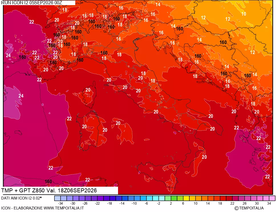 mappa 850 hPa Temp + GPT