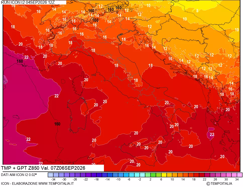 mappa 850 hPa Temp + GPT