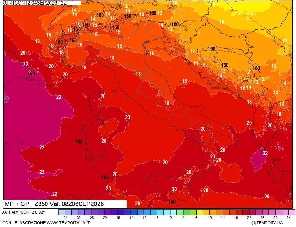 mappa 850 hPa Temp + GPT
