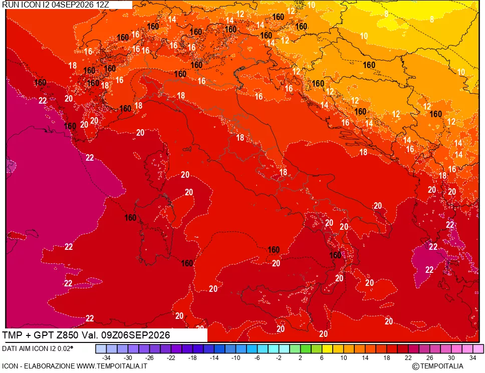 mappa 850 hPa Temp + GPT