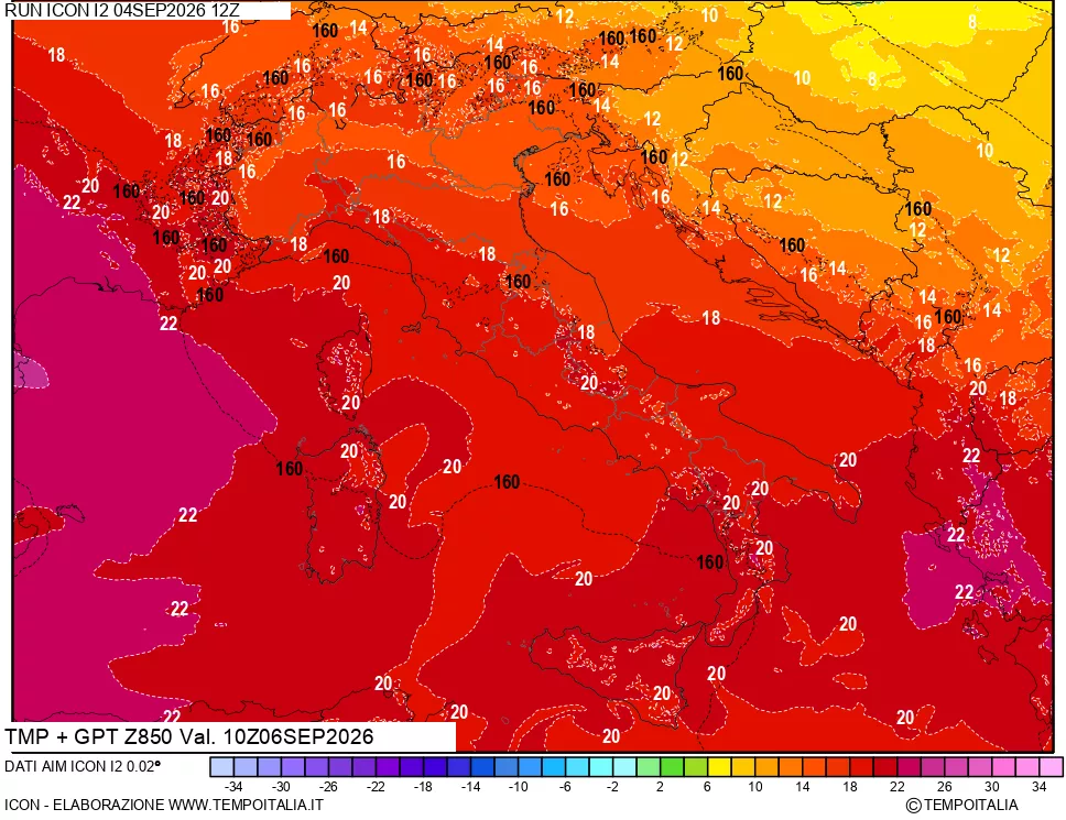 mappa 850 hPa Temp + GPT