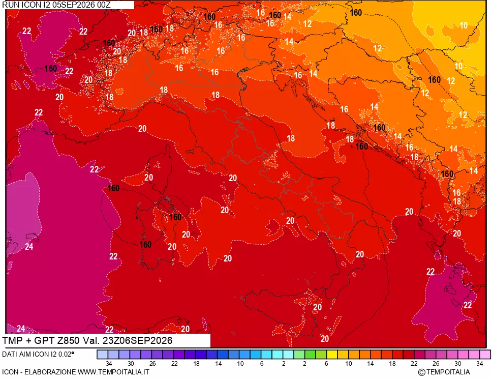 mappa 850 hPa Temp + GPT